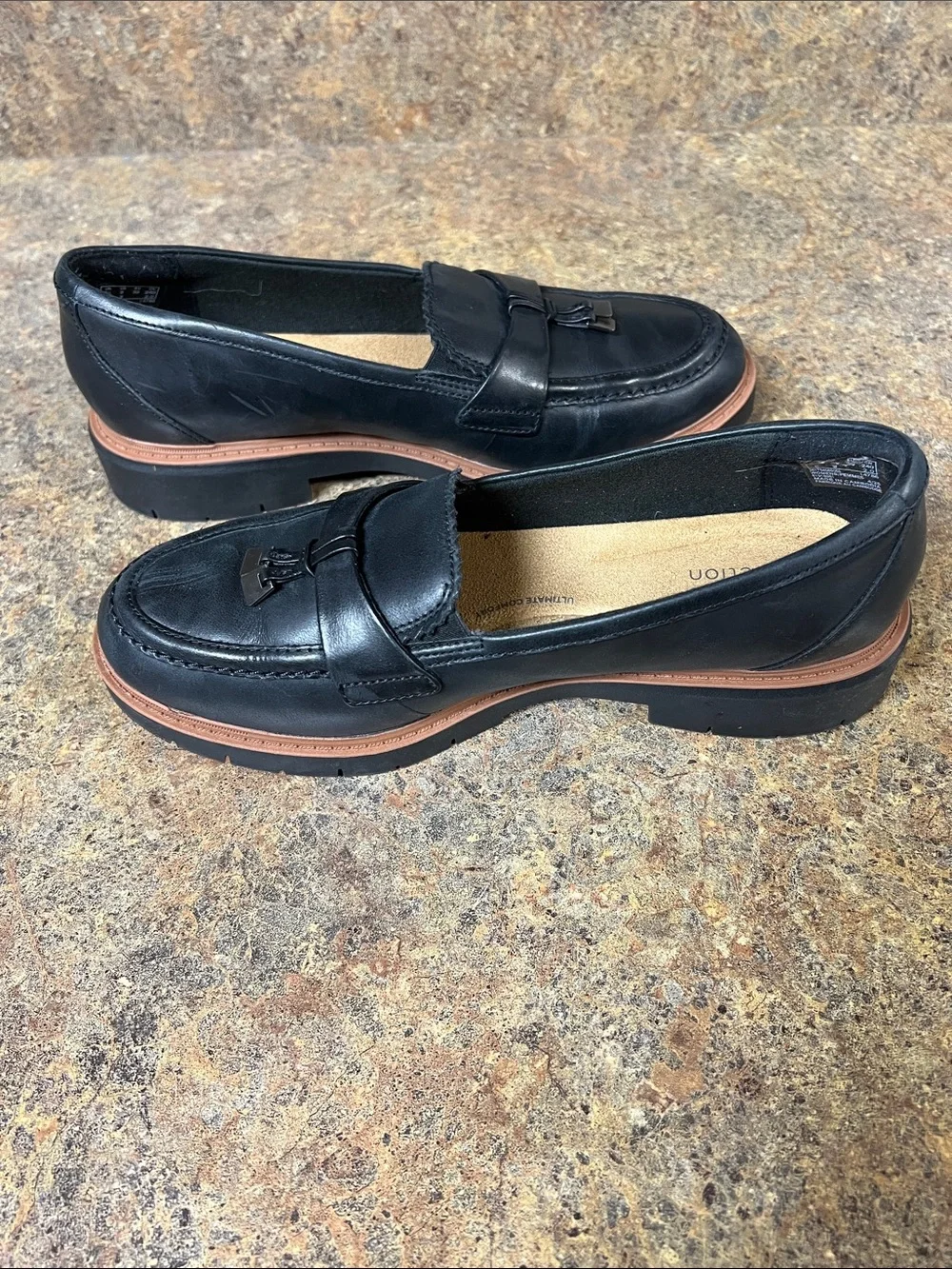 Clarks Women’s Black Leather Tassel Loafers